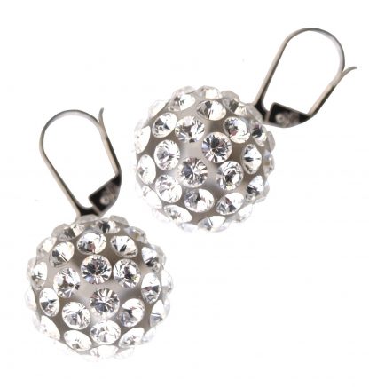 Shaking transparent  earrings with 925 silver sash, 16 mm spheres, swarovski balls
