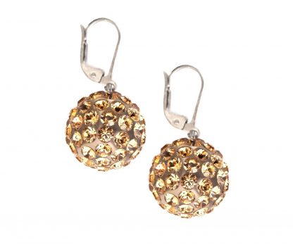 Shaking transparent  earrings with 925 silver sash, 16 mm spheres, swarovski balls