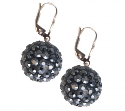 Shaking BLACK earrings with 925 silver sash, 16 mm spheres, black swarovski balls