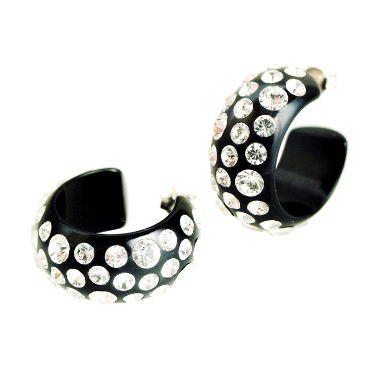 Bozart - Orecchini A Cerchio In Argento Lucido Con Strass - Bigiotteria Made In Italy