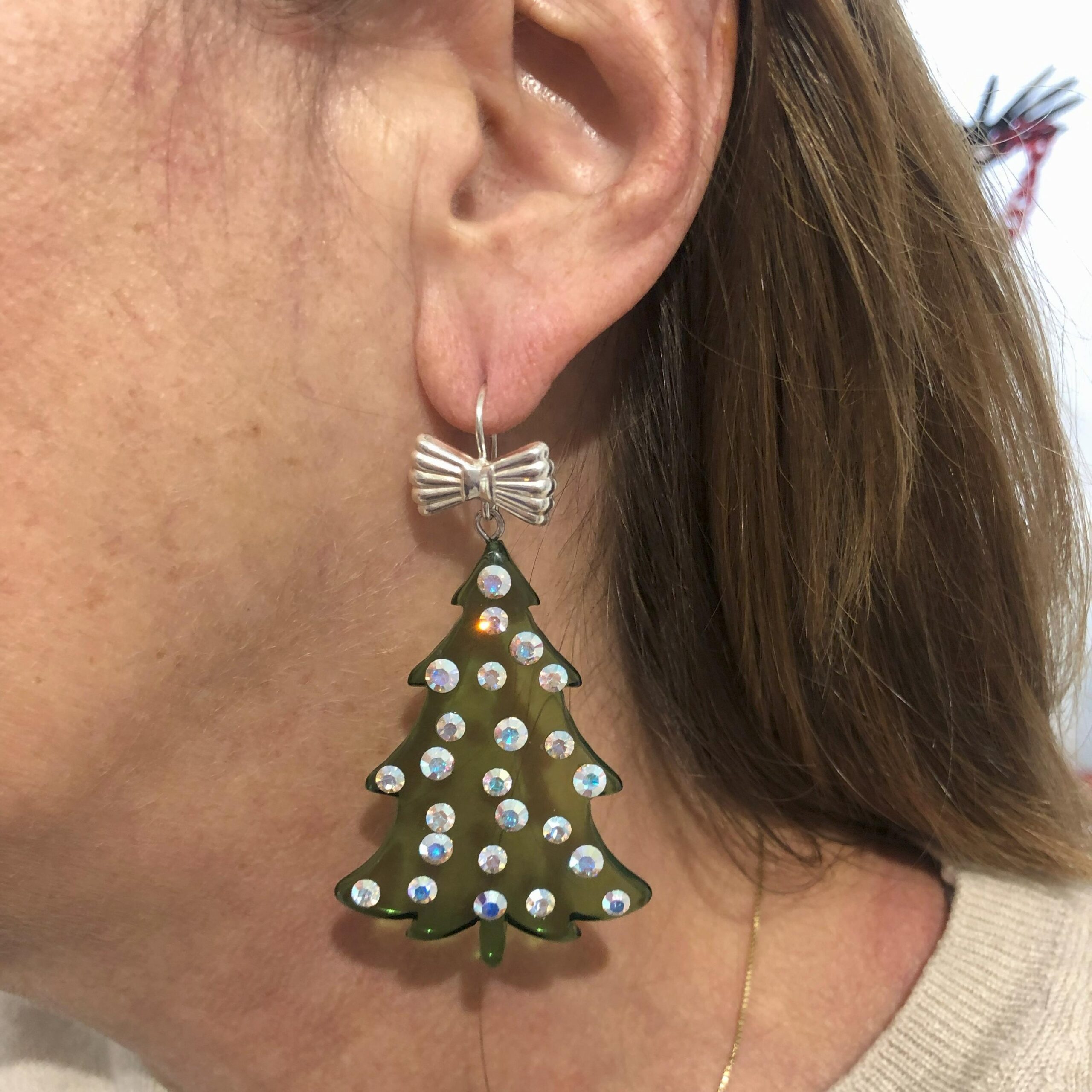 Monorecchino albero Natale pave' fiocco argento